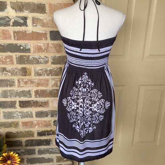 Christina Love Smocked Tube Top Dress Paisley Gray White Beaded Halter M - Picture 5 of 13